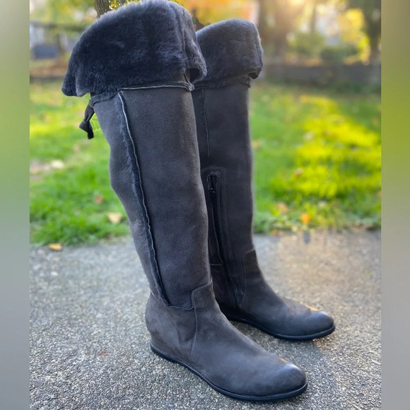 Napoleoni leather over knee wedge boots fur lined made in Italy leather sz 39 - Picture 8 of 11